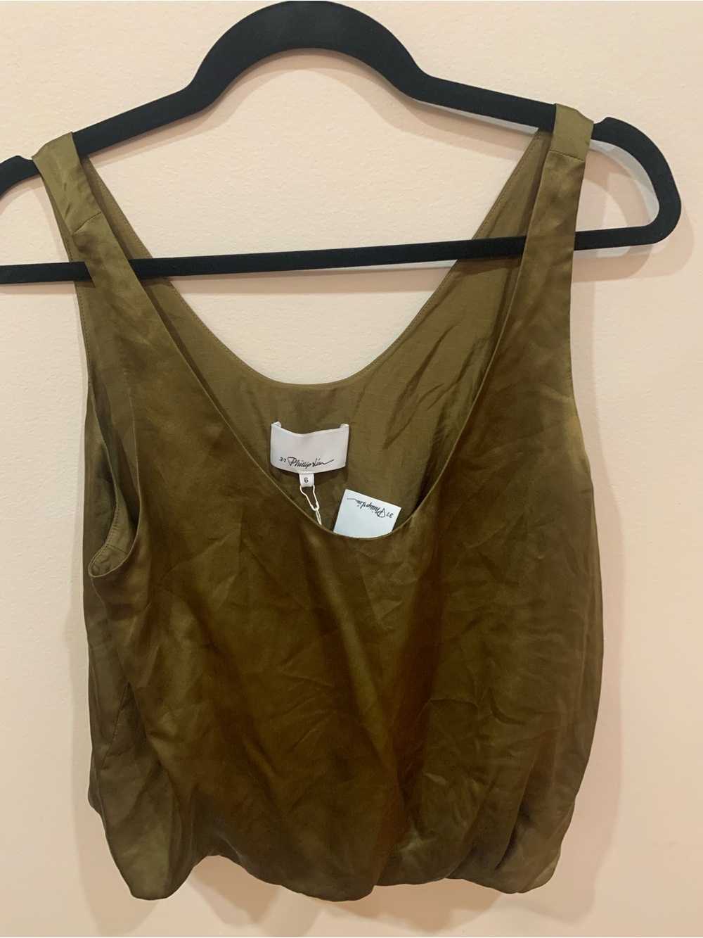 3.1 Phillip Lim Olive Satin Scoop Neck Tank